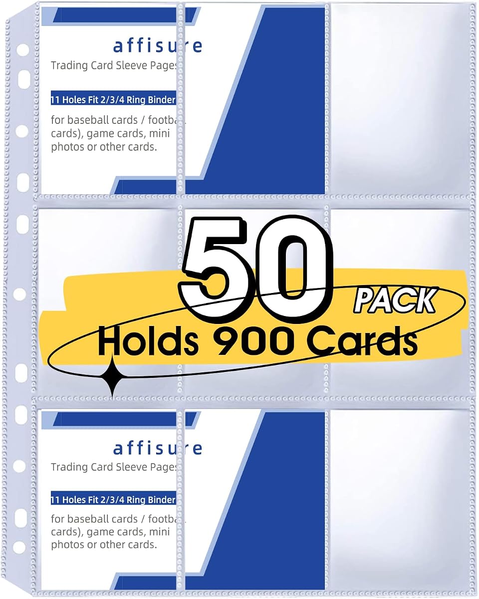 Card Binder Sleeves - 9 Pocket, Holds 900 Cards Thickened, 50 Pack