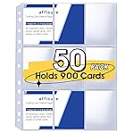9 Pocket Card Sleeves, Holds 900 Cards, Trading Card Binder Sleeves, 3 Ring 9 Pocket Pages for Sports Cards, Coupons, Game Cards, 50 Pack