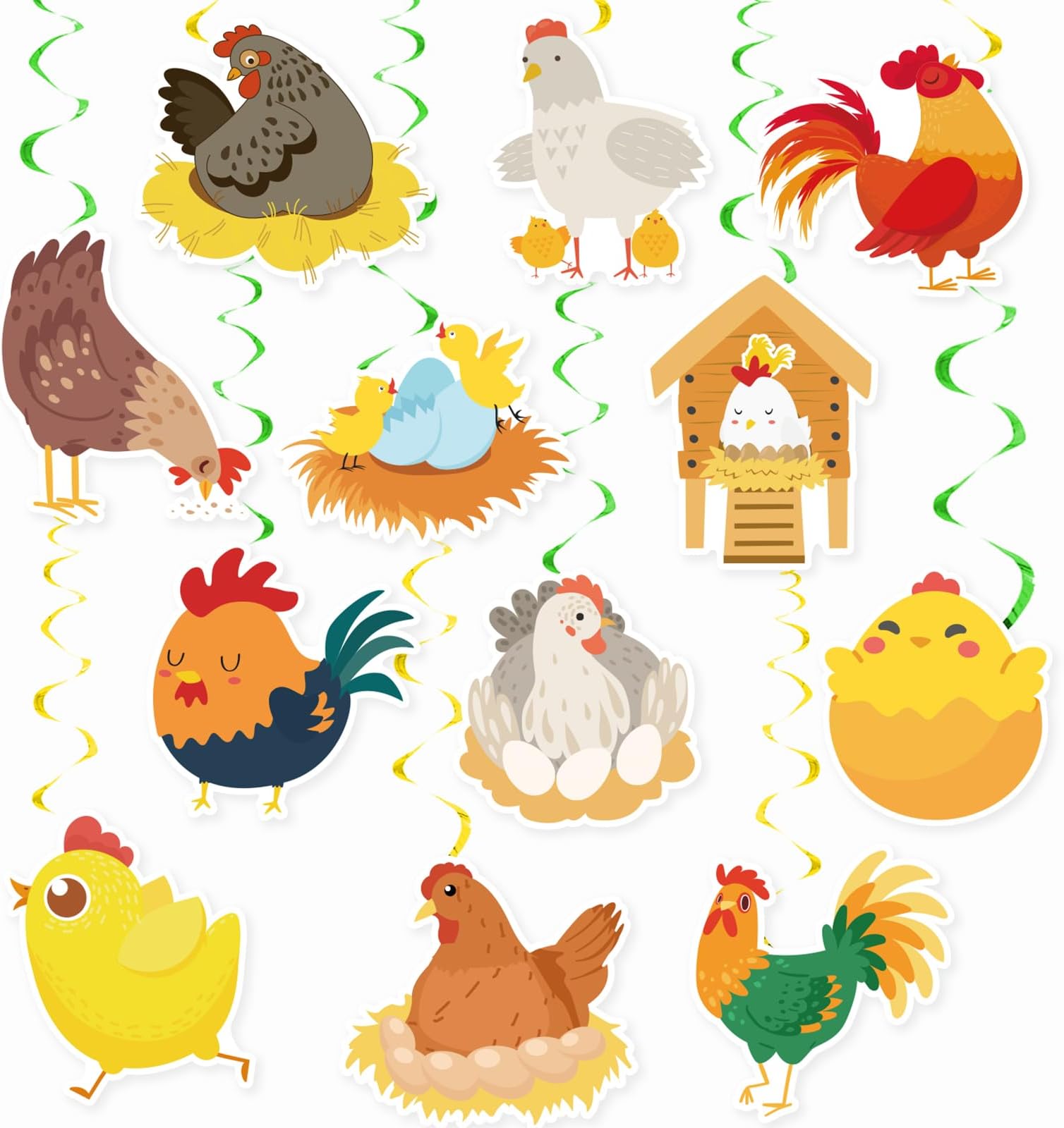 24 Pcs Chicken Hanging Swirls Chicken Farm Ceiling Swirls Decorations Chicken Birthday Party Supplies for Chick Birthday Baby Shower Decorations Chicken Party Decorations