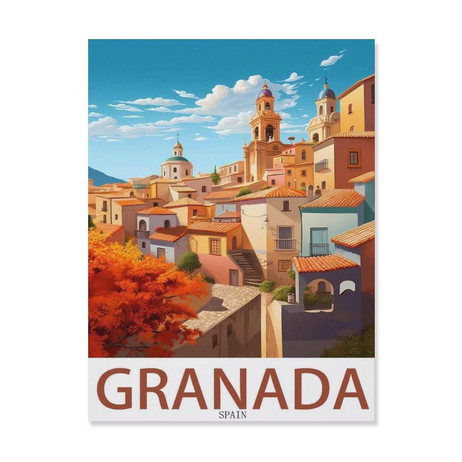 BEAYODKP Paint by Numbers for Adults, Granada in Spain, Old Town, Realistic Landscape on Canvas, DIY Oil Painting Kit (50x60cm-R93)