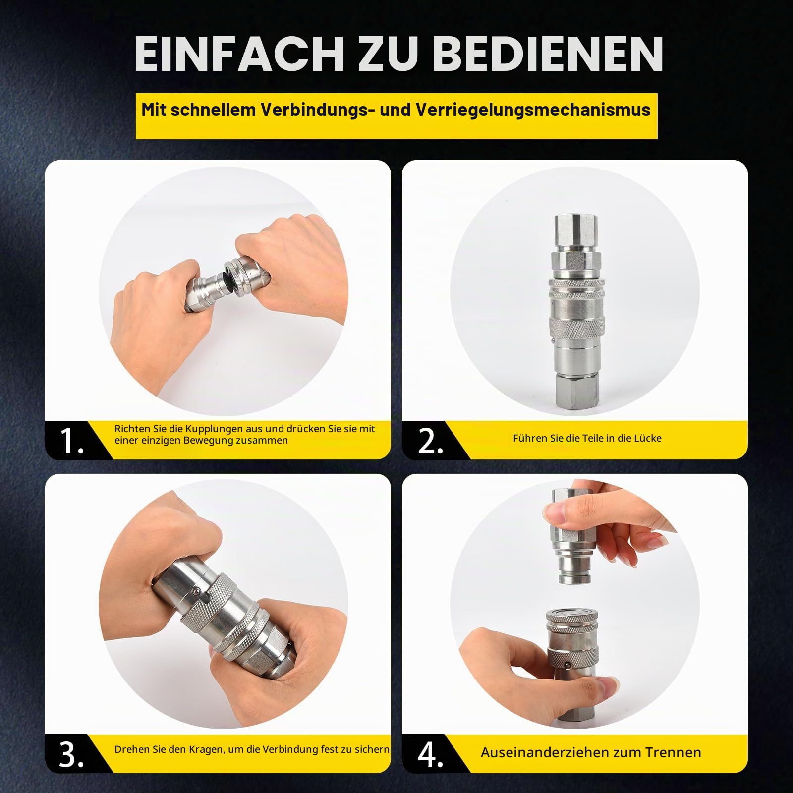 Hydraulische Adapterkupplung G1/2 männlich + weiblich mit flacher Seite und Schnellverbindung