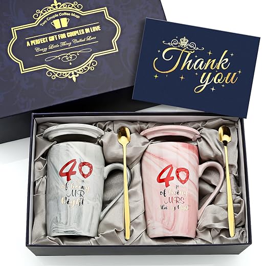 Sovyime 25 Years of Being Mr Right and Mrs Always Right Wedding Marriage Anniversary Cup for Couple Ceramic Marble Coffee Mugs - 14 Oz (25th Anniversary)