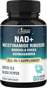 Organic Cadane Nicotinamide Riboside Supplement | with Rhodiola Rosea, Ashwagandha, Green Tea & More | Cellular Health & Vitality Support | Vegan, Non-GMO 60 Capsules