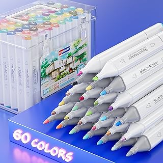 DOLAMOTY Alcohol Markers Double Tipped - 60 Colors Dual Tip Art Marker Set for Painting, Coloring, Drawing and Sketching, ...