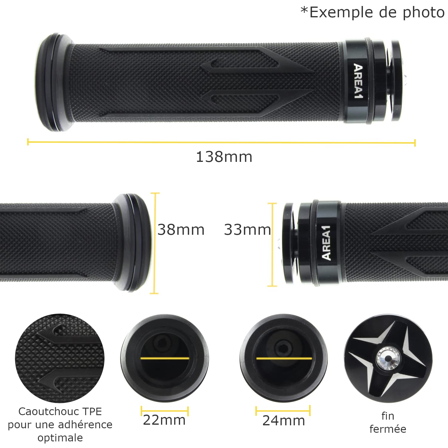 Poignées de guidon universelles en caoutchouc souple vintage 22 mm 7/8