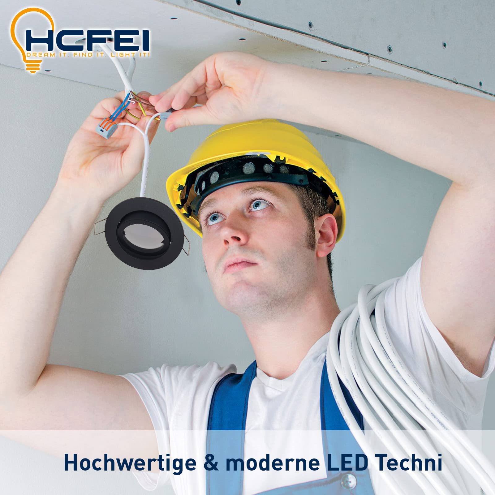 HCFEI LED Einbaustrahler dimmbar schwarz schwenkbar 5W flach 230V Einbau-Spot Strahler Einbauspot 68mm Bohrloch, 120°Abstrahlwinkel, Warmweiß 3000K (10er Pack)
