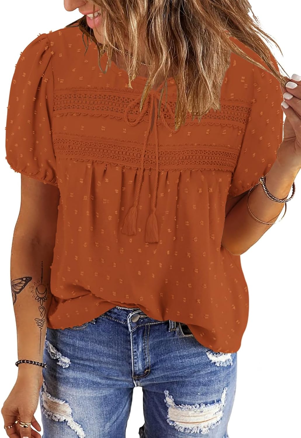 BETTE BOUTIK Women Boho Tops Short Sleeve Summer Flowy Shirts Dressy Casual Loose Trendy Blouses