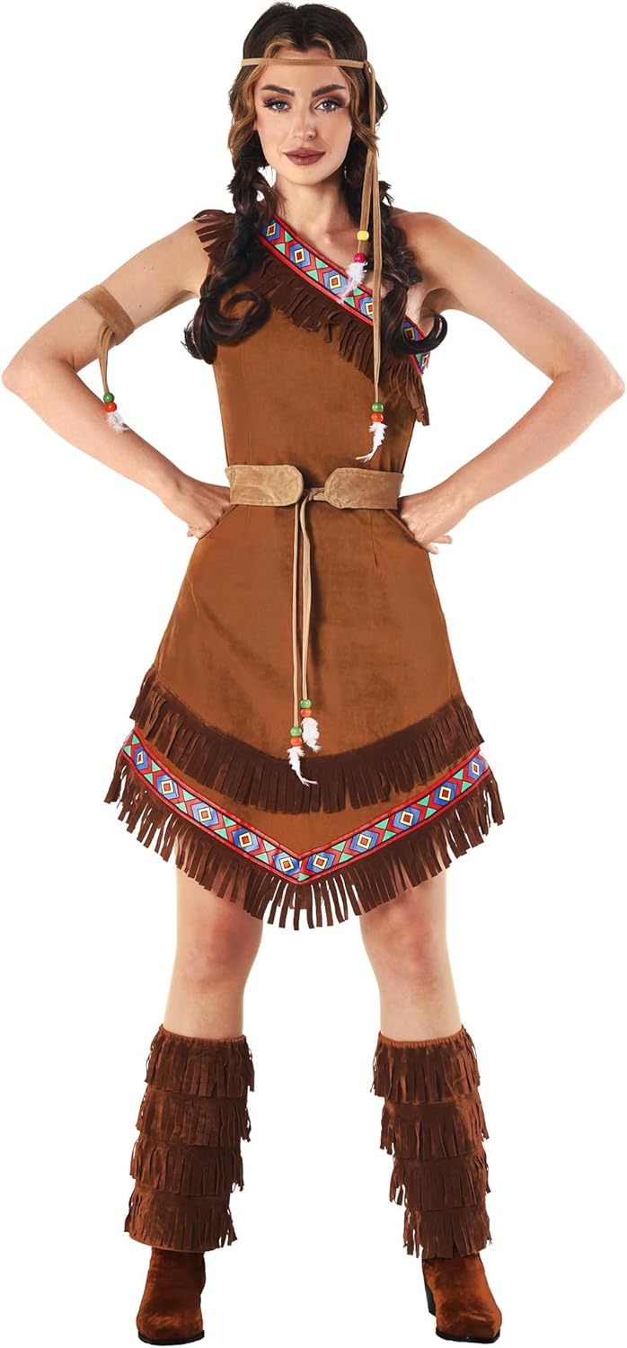 fun shack Native American Womens Costume, Maiden Princess Dress Up Outfit, Warrior Princess Costume for Halloween - Image 2