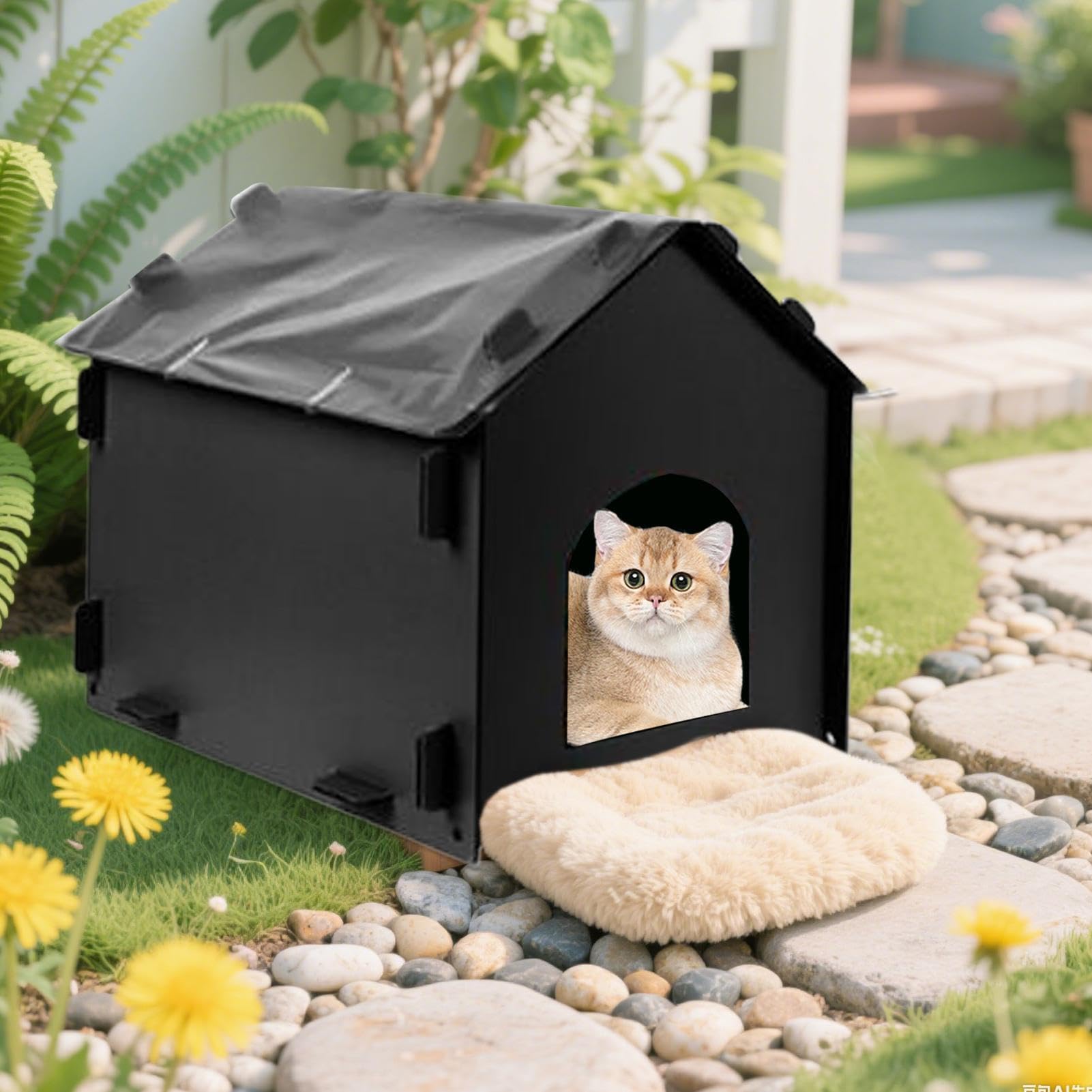 Rifugio Gatti Casa Per Animali Domestici Isolata Sicura E Pieghevole | Tana Animali Domestici Con Stazione Alimentazione Esterna per Comunità Balcone Giardino Cortile Strada Garage