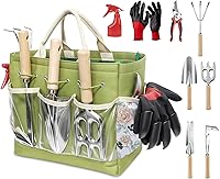 Snuggalux 9-Piece Stainless Steel Garden Tools Set with Clear Pocket Tote Bag - Heavy Duty for Digging, Planting, Weeding