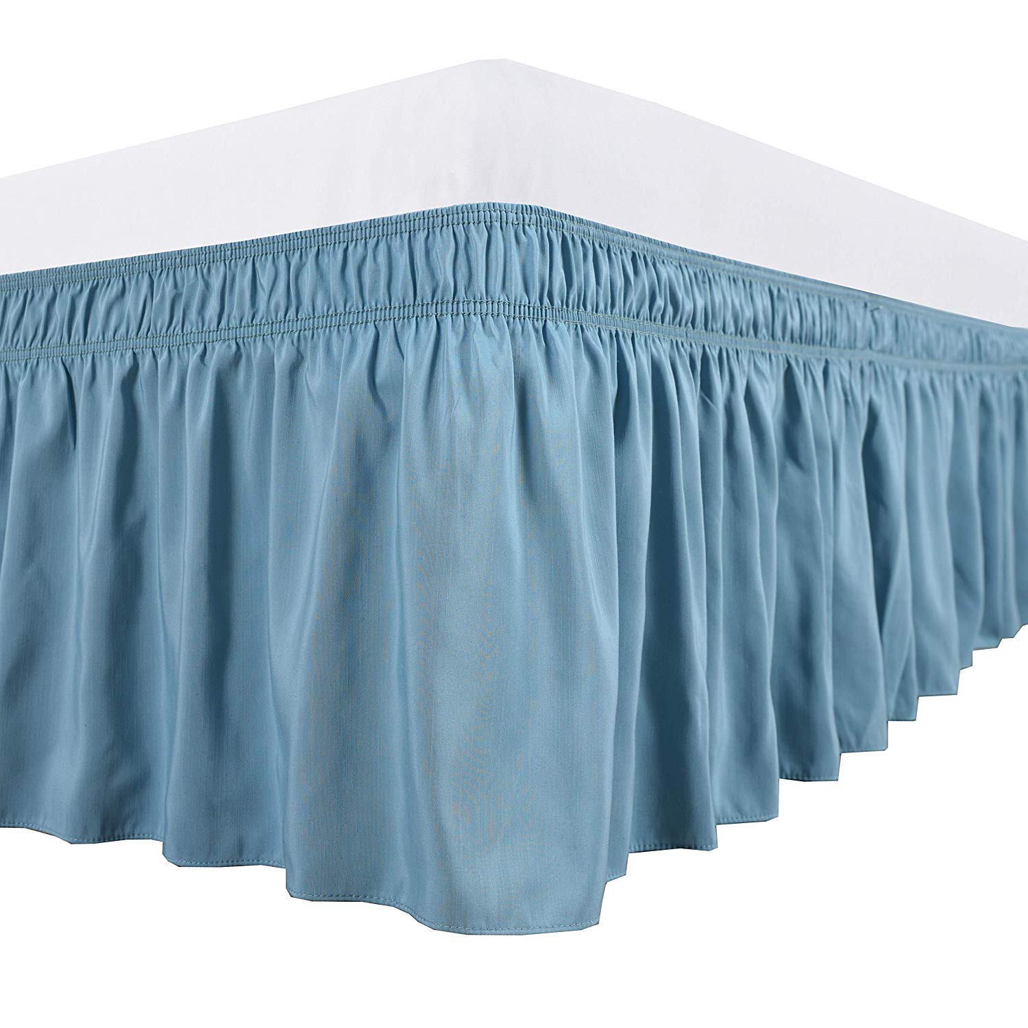 1 Wrap Around Bed Skirt, Elastic Dust Ruffles, Easy Fit Wrinkle Hotel Quality Fabric, Pattern Solid 100% Egyptian Cotton 650 TC, 14 inch Drop Length, Size Olympic Queen, Light Blue-image-28