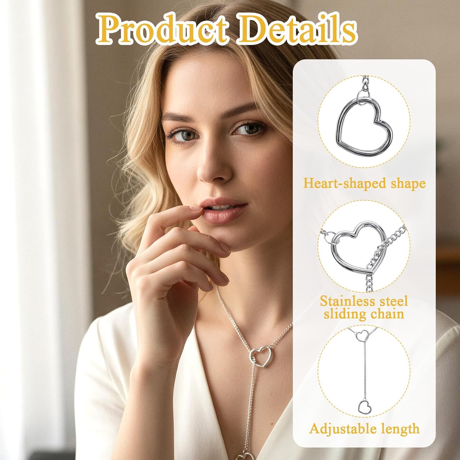 Choker Necklaces for Women, Slip Chain Necklace Adjustable Heart O-Ring Choker with Stainless Steel Chain Sexy Punk Rock Cuban Long Chain Collar Pendant for Daily Wearing or Gifts - Image 5