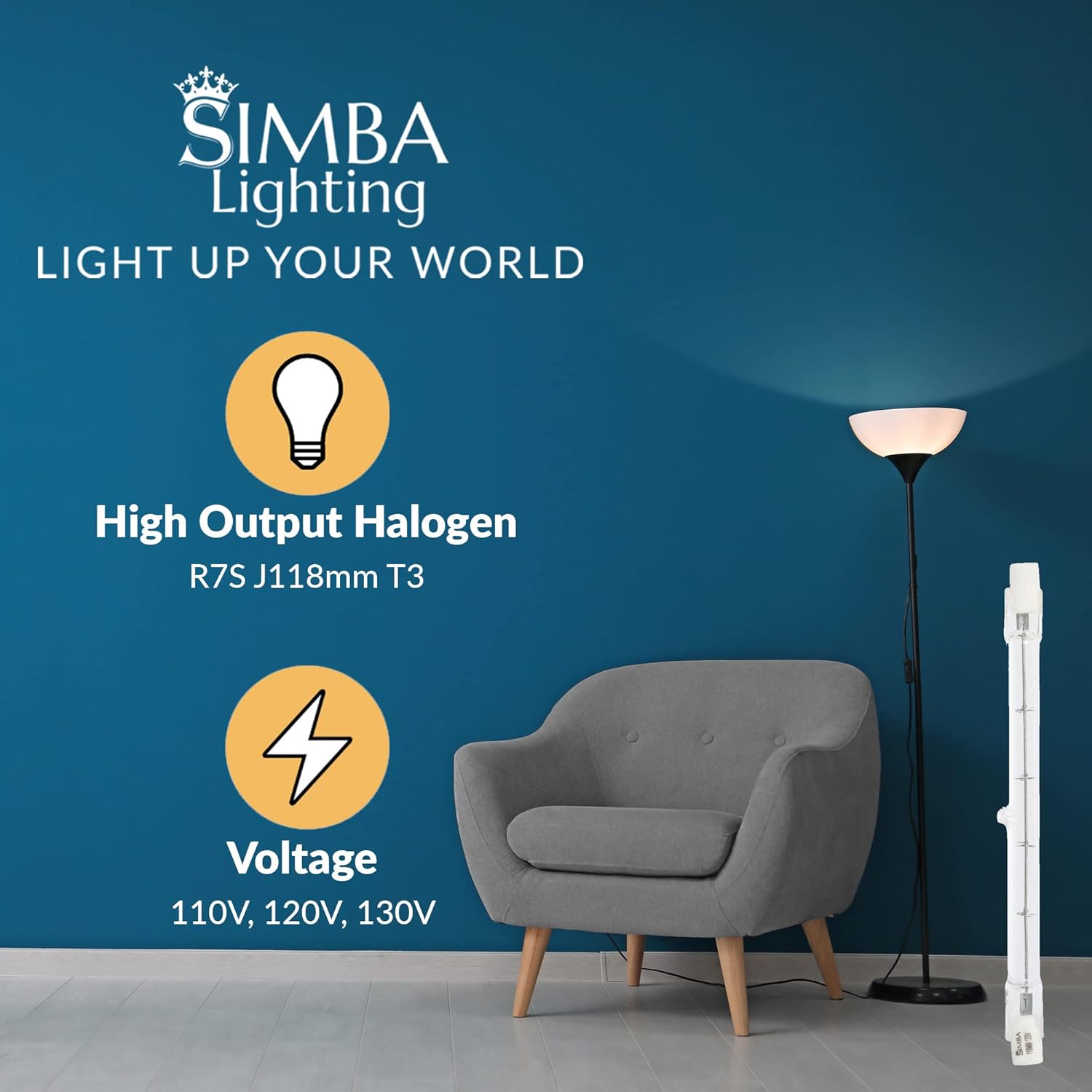 Simba Lighting Halogen R7S 118mm T3 150W Dimmable 1500lm (5 Pack) J Type Linear Double Ended Floodlight Bulb 360° Beam Angle 120V for Work, Security, Landscape Lights, Floor Lamps, Warm White 2700K