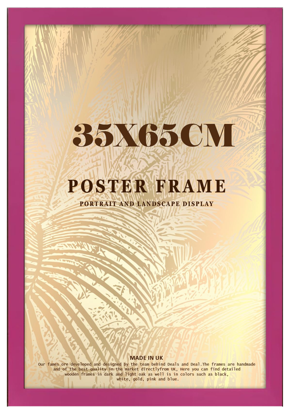 DEALS ON DEAL® Modern Large Poster Frame 35x65cm Mdf Wooden Picture Frames 65cm x 35cm for Jigsaw Puzzles/Shatter-Proof Front Vertical/Horizontal Mounting For Home & Office Décor-Pink