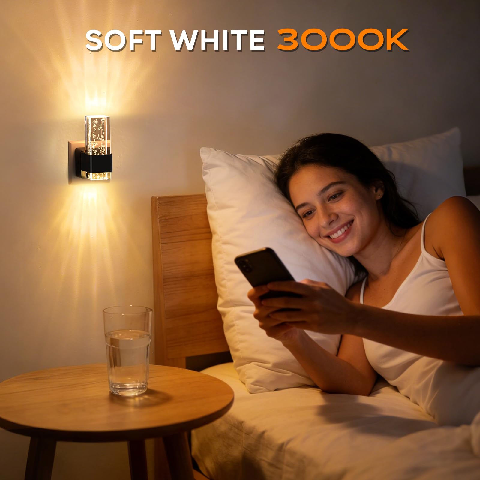 Quntis Luce Notturna da Presa con Sensore Crepuscolare, Luce Notturna con Design a Bolla in Acrilico, 3 Livelli di Luminosità Regolabile, 2 Pezzi Luci Notturne da Presa, 3000K Bianco Caldo - 5
