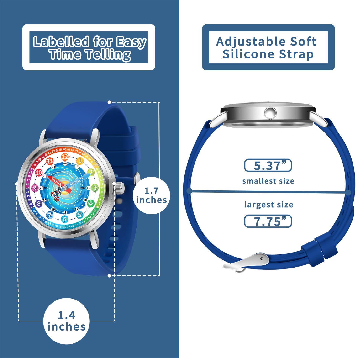 Orologio analogico per bambini, per bambini e bambine, età 7-10, 8-12, astronauta che impara il tempo strumento di insegnamento