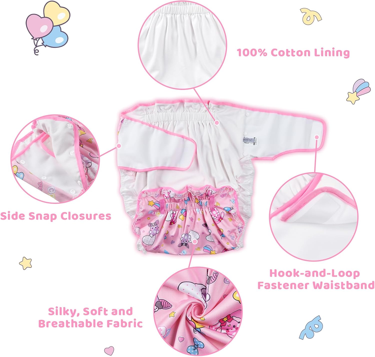 Littleforbig Silky Adult Ribbon Omutsu Diaper Wrap Cover Washable Adjustable Reusable Waterproof - Baby Usagi & Bella Pattern XL - Image 2