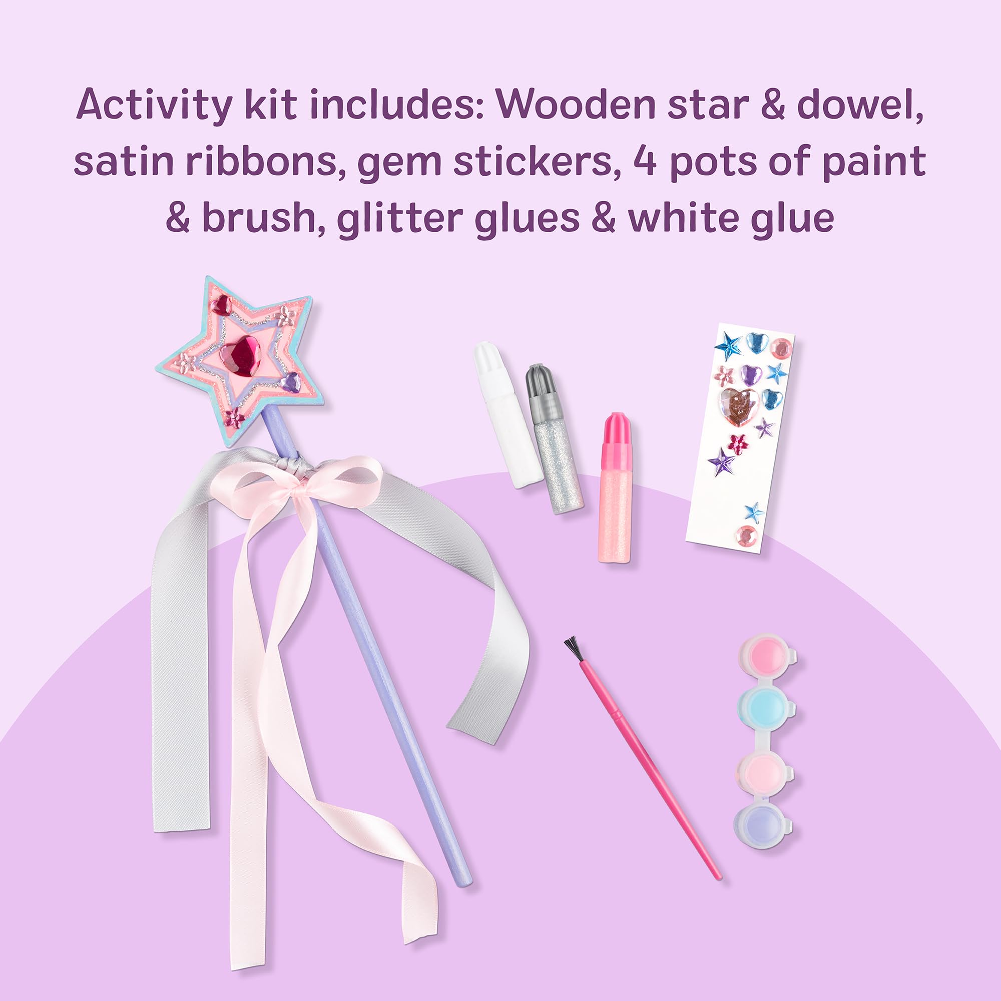 Melissa & Doug Created by Me! Wooden Princess Wand, Arts & Crafts Kit with Paint, Glitter Stickers, Ribbons & More, Princess Toys for Kids 4+