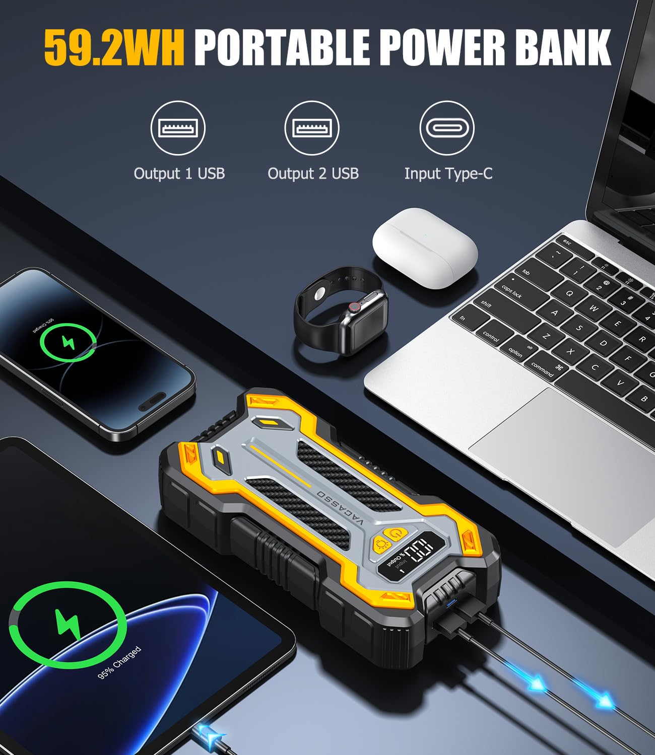 Car Jump Starter, VACASSO 5000A Car Battery Jump Starter for Up to 10L Gas and 8L Diesel Engines, 12V Portable Jumper Starter Power Pack with Booster Car Starter Jump Box, LED Light, Jumper Cable