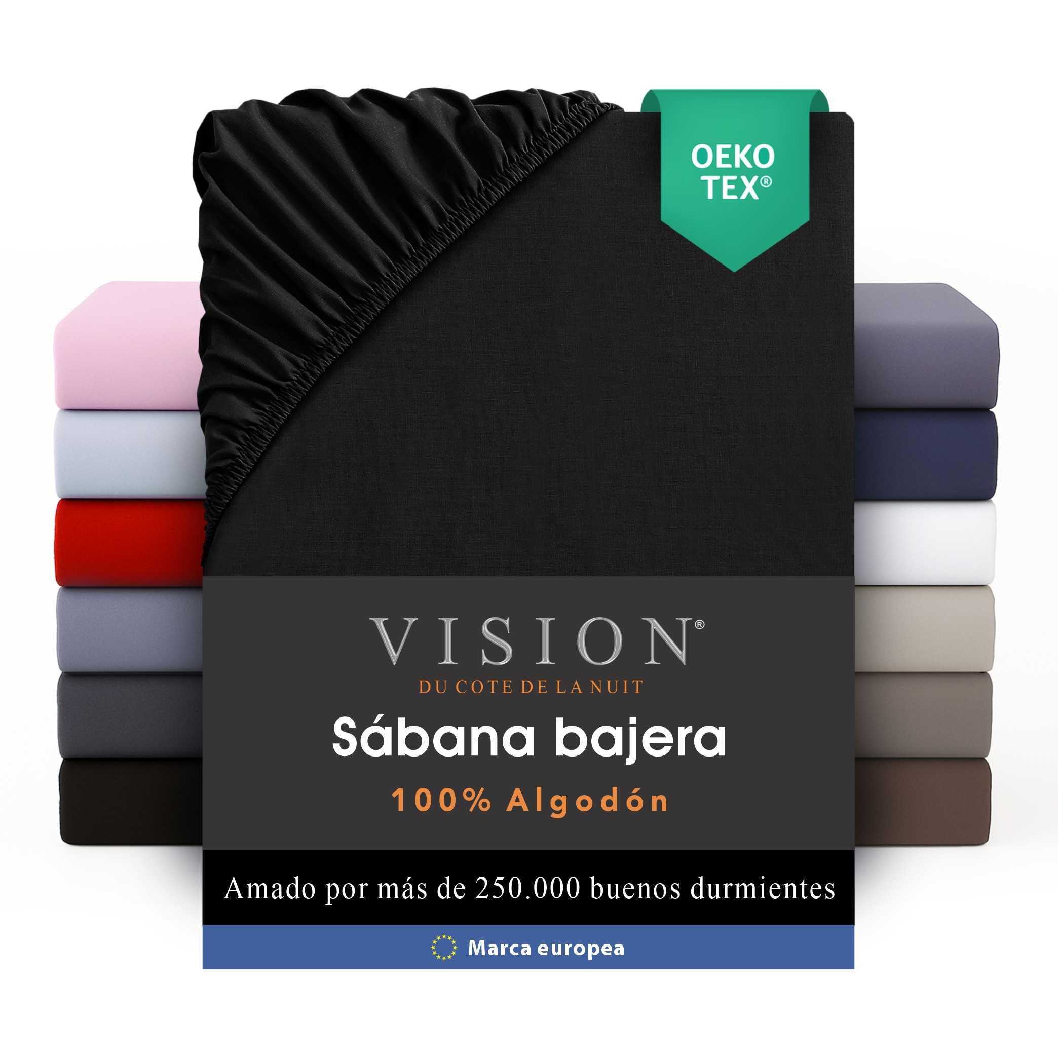 VISION Sábana Ajustable - 100% algodón - Cama Doble (150 x 200 cm) - Esquinas elásticas - Se Adapta a colchones de hasta 30 cm - Certificación Oeko-Tex - Lavable a máquina - Color: Blanco — view 16