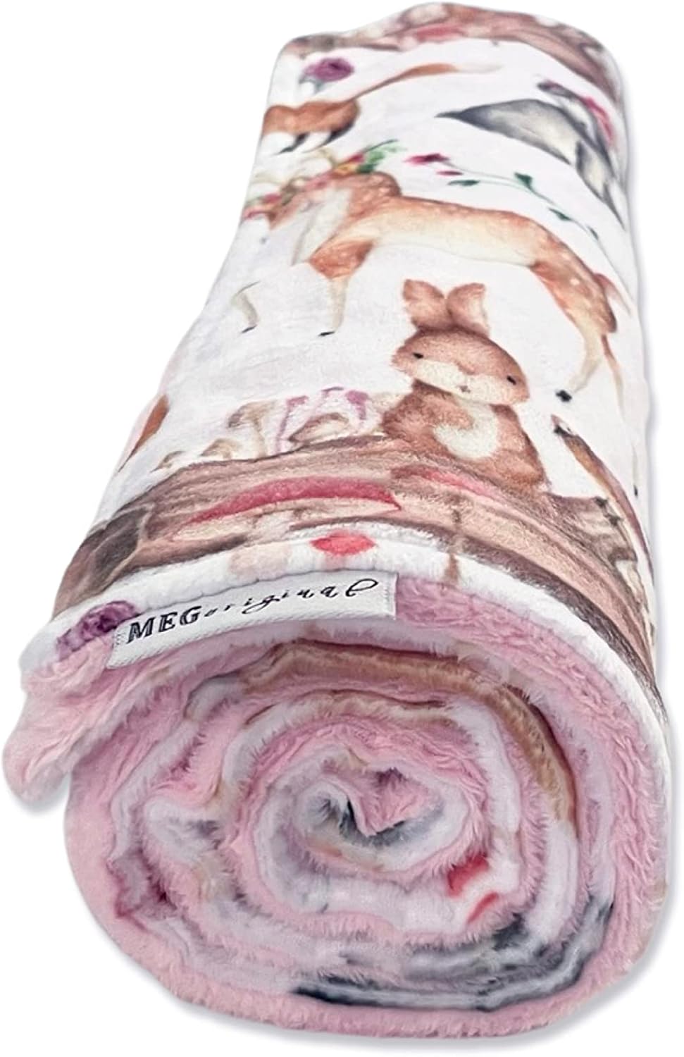 MEG ORIGINAL Minky Baby Girl Blanket, Sweet Darlings, Woodland Animals Stroller Blanket