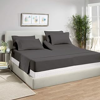 Split Head Bed Sheet Set King 4 Pcs - Adjustable Split-King Size Dark Grey Solid 100% Cotton Sheets 400-Thread-Count - Split Head Sheets - Split Down 34 inches from The top