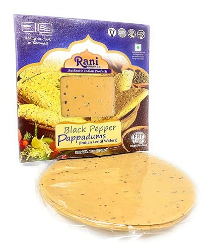 Miniatura 5 de Rani Pappadums bocadillo de oblea de lentejas indias Papad de pimienta negra de 7 onzas 705oz aproximadamente 15 unidades 7 pulgadas paquete de 12
