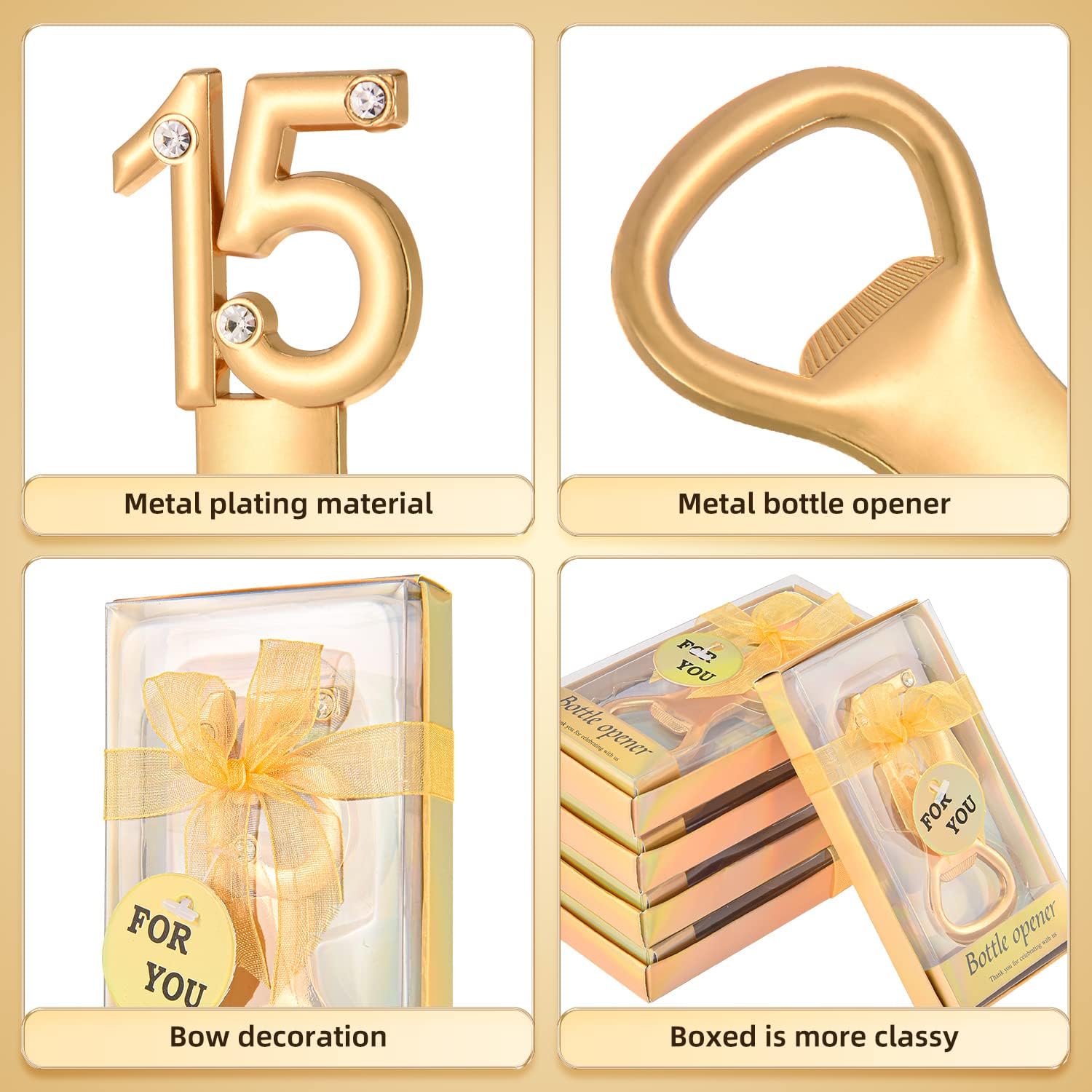 50Pieces 15th Birthday Bottle Opener Party Favors for Guests Quinceanera Party Favors Decorations and Souvenirs with Gift boxes for Adults