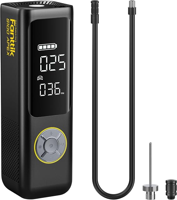 Fanttik S100 APEX Gonfleur de pneus Portable Air Pompe, 2X Inflation plus rapide 150PSI Gonflateur de pneus sans fil avec Power Bank et LED Lumière, numérique LCD Double écran, adapté pour les voitures, E-Bikes, Motocycles