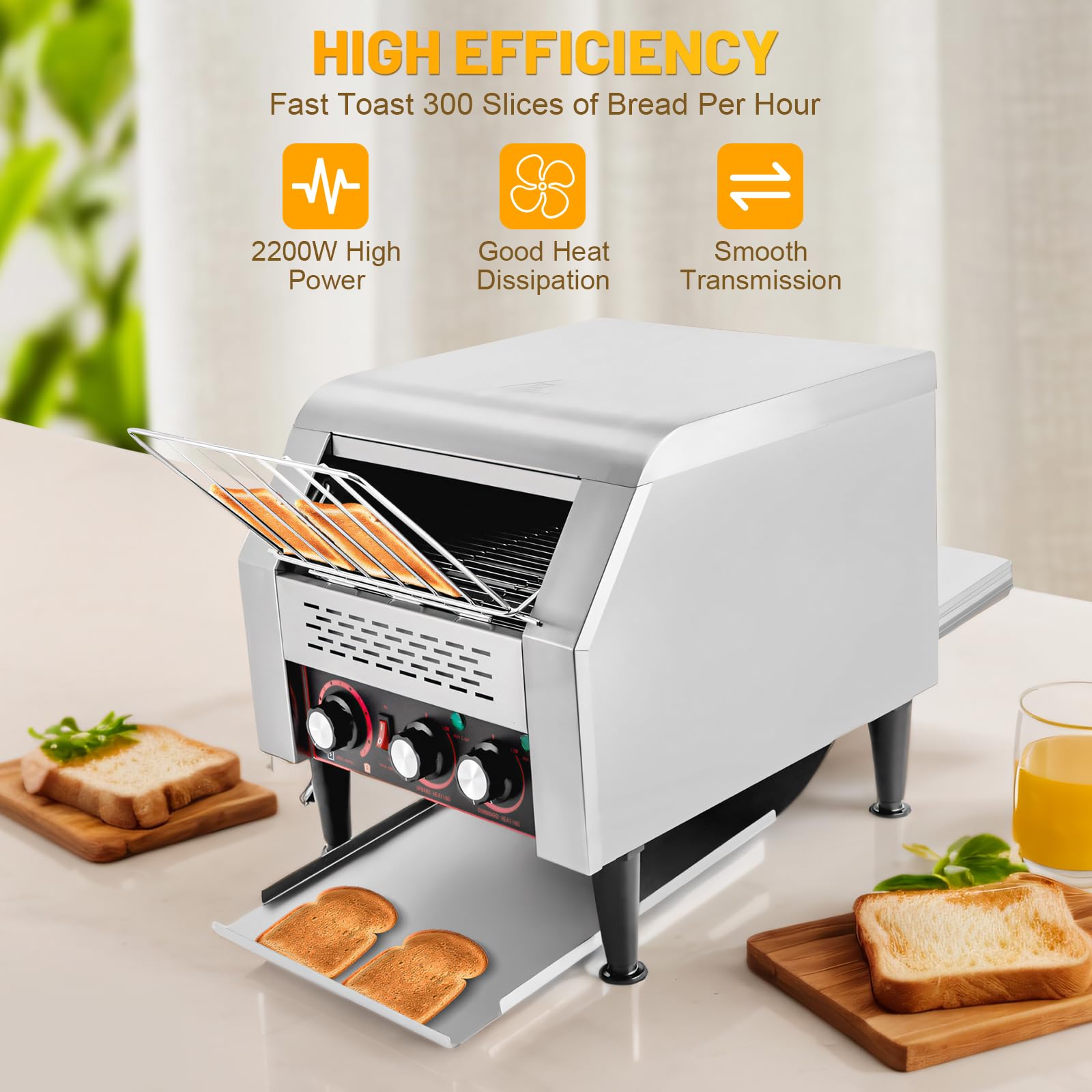 Fenjidrop Commercial Conveyor Toaster, 300 Slices/H Stainless Steel 2200W Electric Toaster Oven, 7 Shade Settings, Heavy Duty Conveyor Belt Bread Oven for Bagels, Bread, Donuts, Sandwiches