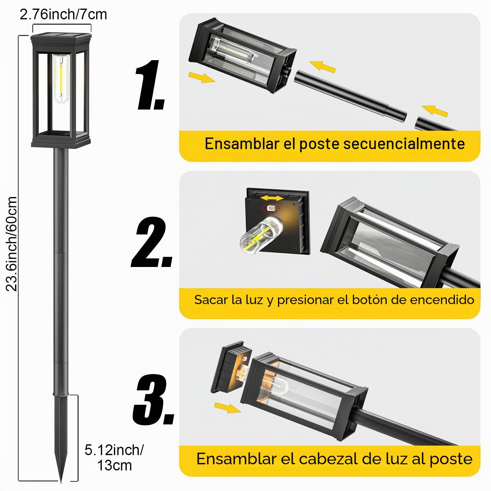8 Piezas Luces Solares Led Exterior Jardin, IP65 Luces Solares Jardin, Mejorada LED Luz Solar Exterior Jardín para Patio, Camino, Césped, Blanco Cálido