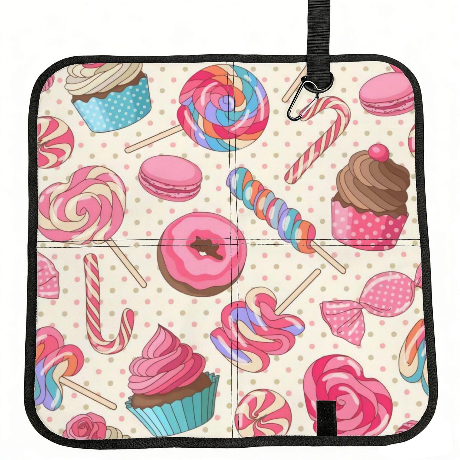 WBQLSL Colorful Sweet Lollipop Cupcake Donut Foldable Seat Cushion - Portable Stadium Pad with Carabiner for Camping Hiking Picnic Beach
