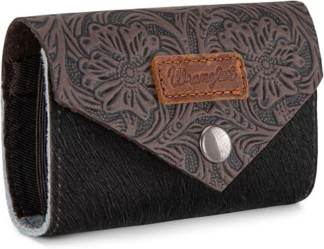Wrangler Mini Credit Card Wallet for Men Women Western Small Zipper Wallet for Men Women, Coffee