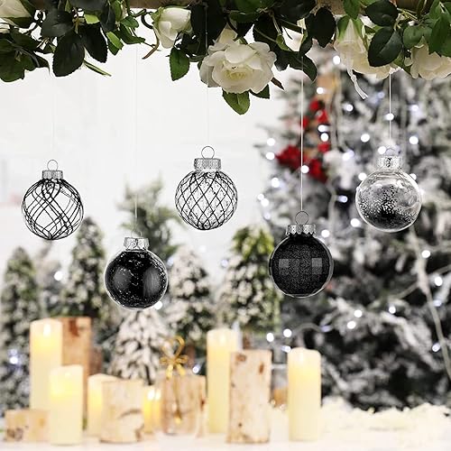 Miniatura 4 de Adornos de bolas de Navidad de 30 unidades, 2.36 pulgadas, bolas de Navidad de plástico transparente inastillables con relleno delicado brillante,