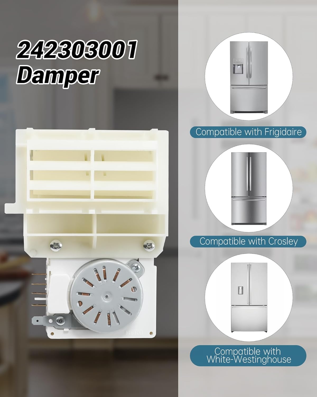 242303001 Damper for Frigidaire Refrigerator Compatible with Frigidaire Damper Assembly Replaces 242303001, AP5788340, PS8746718, EAP8746718, 3016452 Fits DFH, FFE, FFH, FFS, LFS