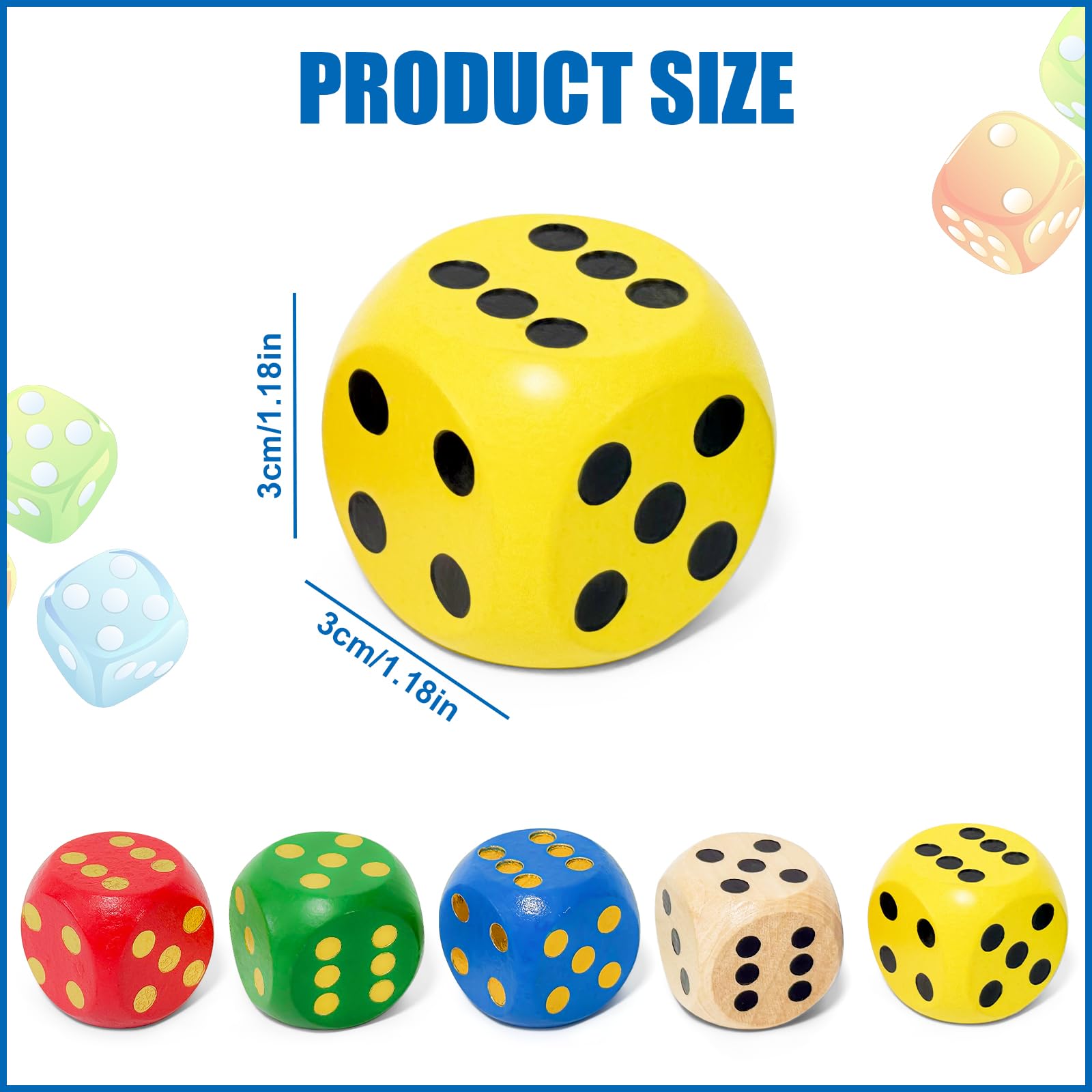 5 Pcs Large Wooden Dice 30mm,5 Colors Wooden Six Sided Dice Standard 6 Sided Dices,Round Edge Colorful Dice Set for Board Game Classroom Instruction Party Activities - Image 2