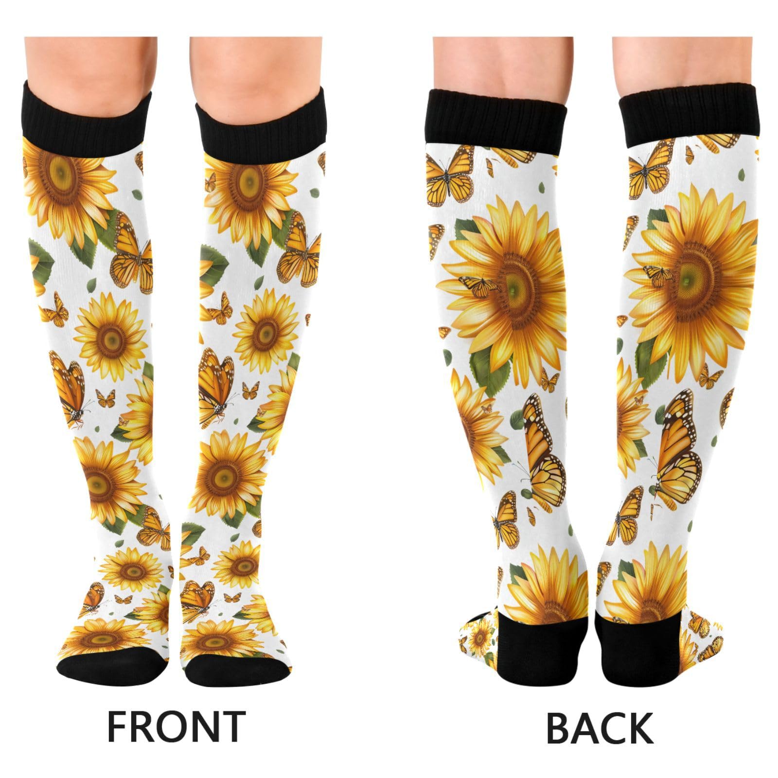 Wassud Sunflowers and Butterflies Compression Socks for Women and Men 20-30 mmHg Knee High Socks for Nurses Travel Socks 1 Pair