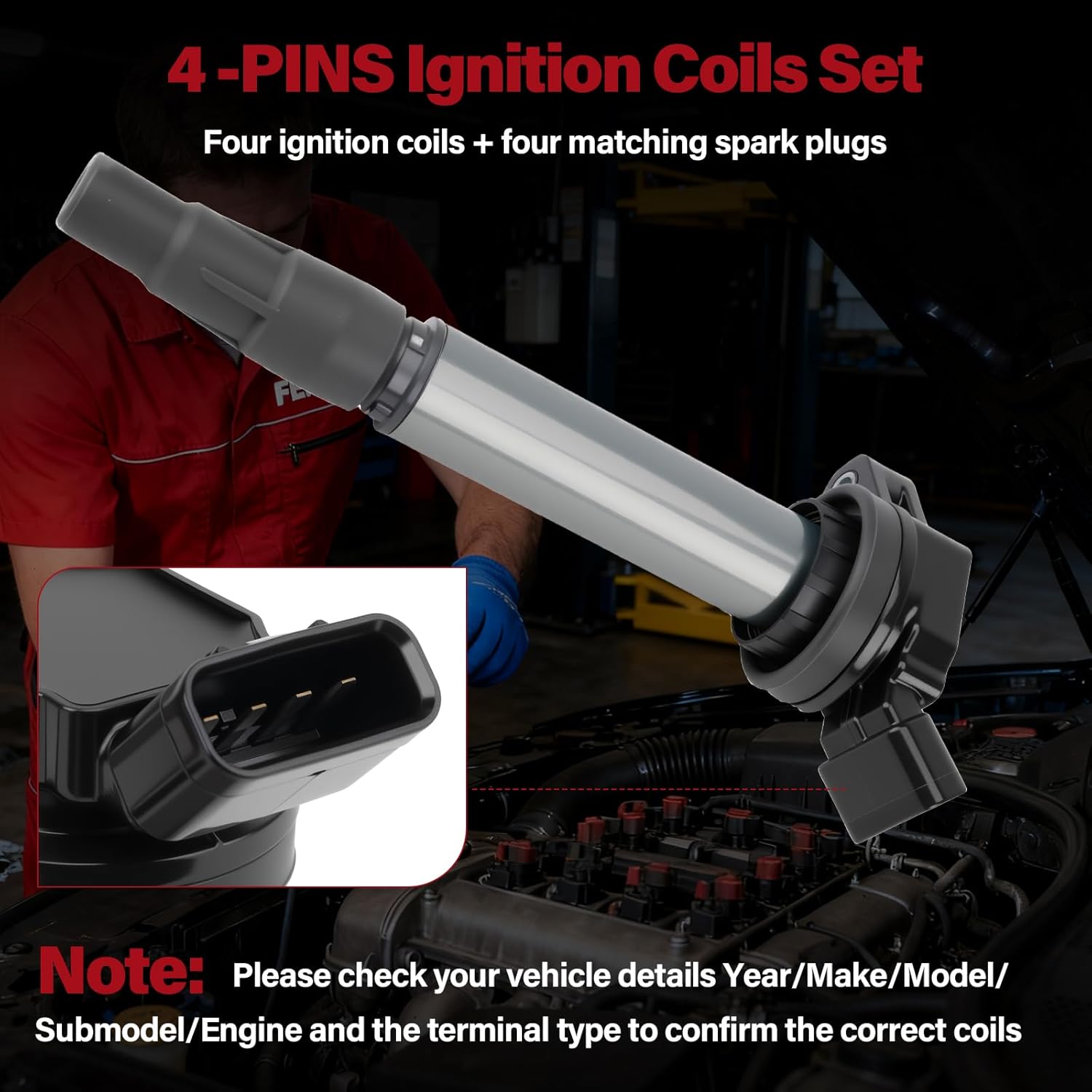Ignition Coil Pack UF596 & Iridium Spark Plug for 2009 2010 2011 Toyota Corolla Matrix Prius 2012 2013 2014 2015 2017 Lexus Scion IM XD Pontiac Vibe 1.8L L4#OE UF619 90919-02258(4 PCS)