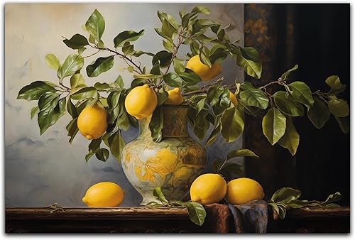 Miniatura 13 de Arte de pared vintage de limón francés, naturaleza muerta, lienzo con estampado de frutas amarillas, ilustraciones para pared, antiguo, 16 x 24