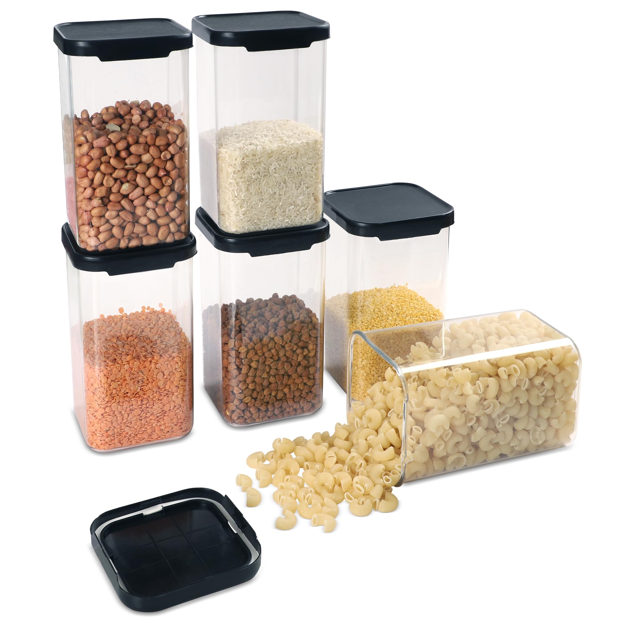 Cozy Nest Air Tight Containers For Kitchen | Organizer Storage Set | Kitchen Accessories | Transparent Kitchen Storage Set | Pantry And Kitchen Storage (Pack of 6)