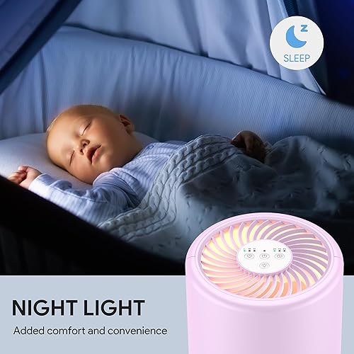 Miniatura 8 de FULMINARE Purificadores de aire para dormitorio, filtro de aire HEPA verdadero H13, limpiador de aire silencioso con luz nocturna, purificador de