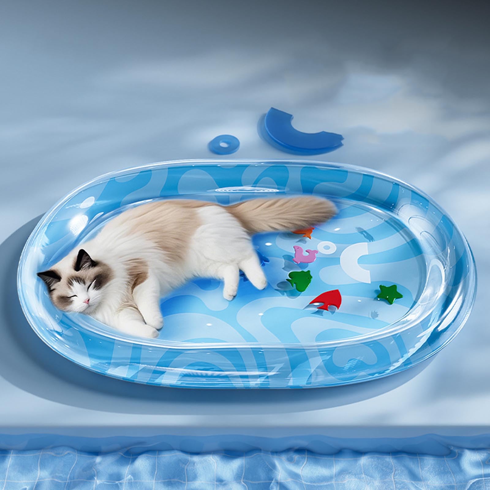 Tapis D'eau Lumineux Pour Chat - PVC épais 1 Mm, Poissons Flottants, Jeu Interactif LED 7 Couleurs - 10