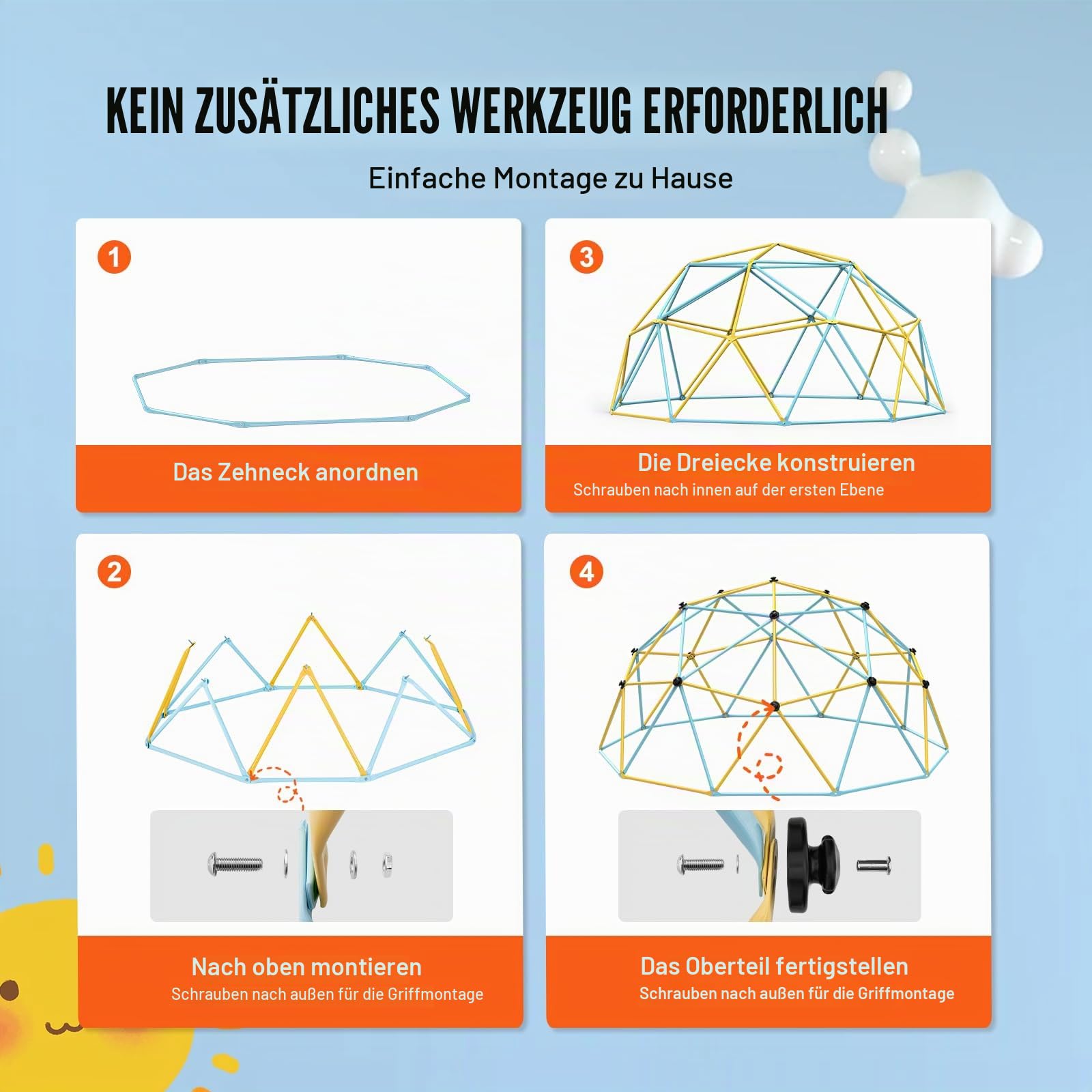 VEVOR Kletterkuppel, 3,66 m geometrisches Kuppel-Kletterspielzentrum für Kinder von 3 bis 10 Jahren, Klettergerüst 340 kg Tragfähigkeit, mit Klettergriff, Outdoor-Spielgerät Garten Hinterhof