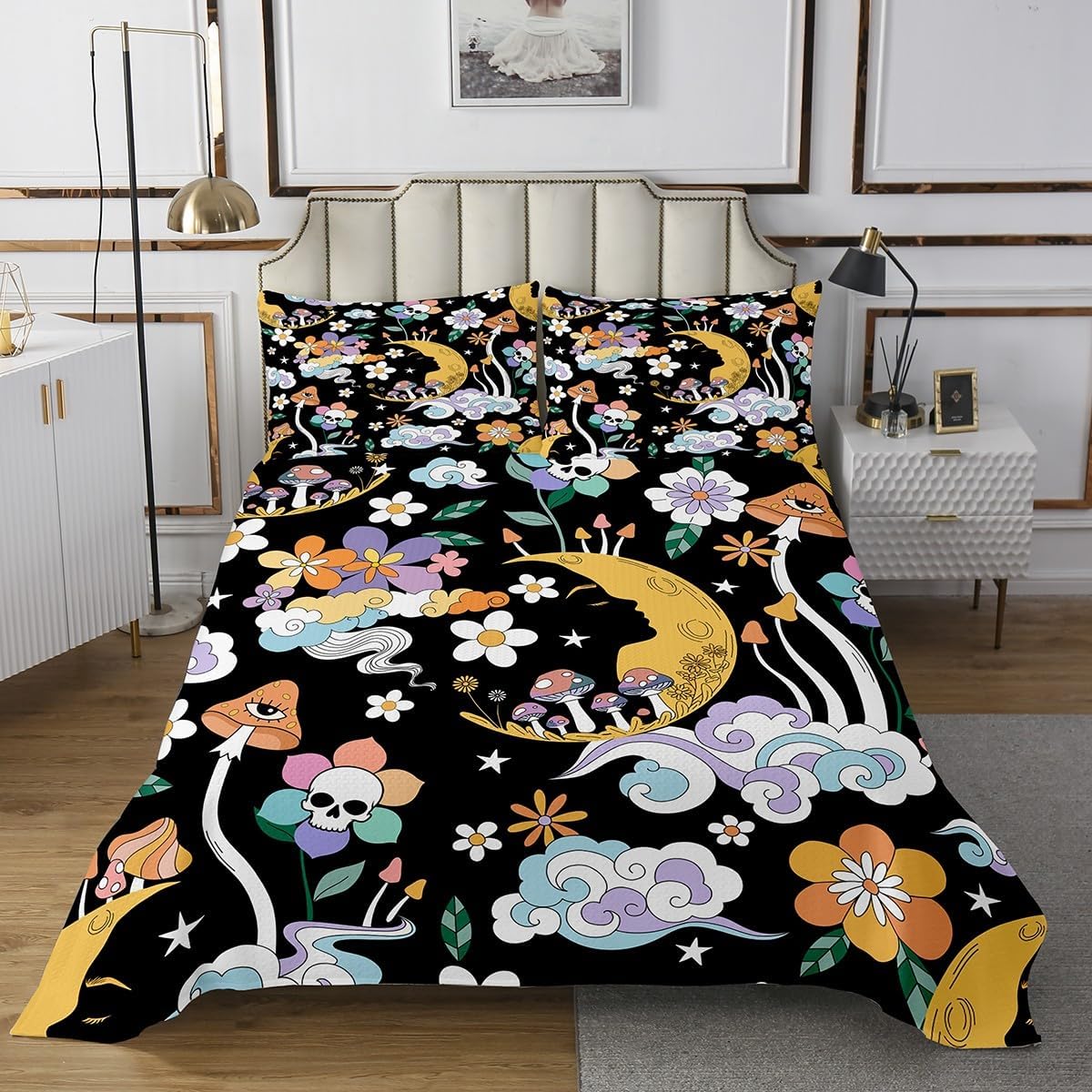 Butterfly Fairy Girl Bedding Set Queen Size,Purple Watercolor Flowers Bedspread 3Pcs for Kids Girls Teens Room Decor,Dreamy Fairy Tales Comforter Set Boho Style Quilt Coverlet,2 Pillowcases