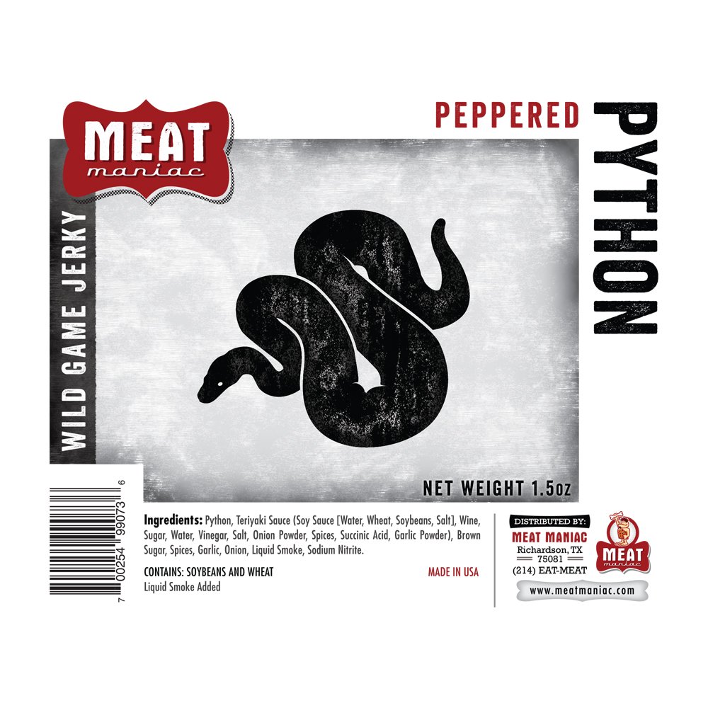 Meat Maniac Exotic Game Beef Jerky (Peppered Python Jerky 1