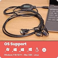 Vista 8 de Gearmo Adaptador serie USB a RS232 de 4 puertos con chipset FTDI – Compatible con Windows 11, 10, 8, 7, Linux y Mac, cuenta con Plug-and-Play sin