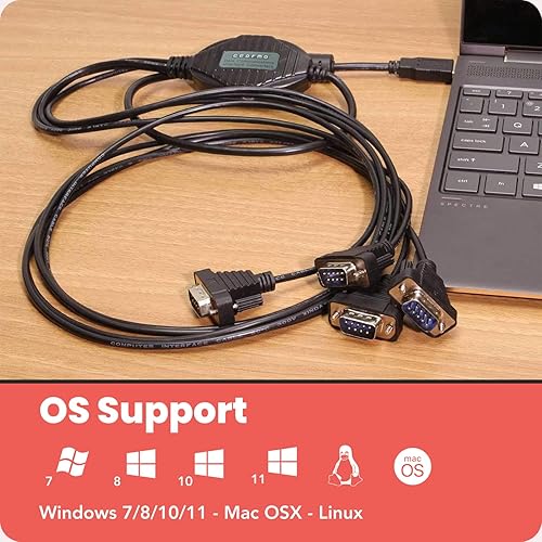 Miniatura 8 de Gearmo Adaptador serie USB a RS232 de 4 puertos con chipset FTDI – Compatible con Windows 11, 10, 8, 7, Linux y Mac, cuenta con Plug-and-Play sin