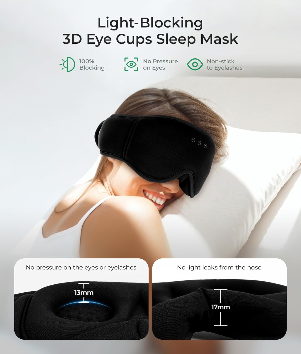 MUSICOZY Sleep Mask Headphones Bluetooth 5.4, 3D Blackout Eye Mask with Wireless Music Earphones, Hi-Fi Sound＆Long Battery Life Sleeping Headphones for Side Sleepers, Uniqe Gift for Men Women Travel