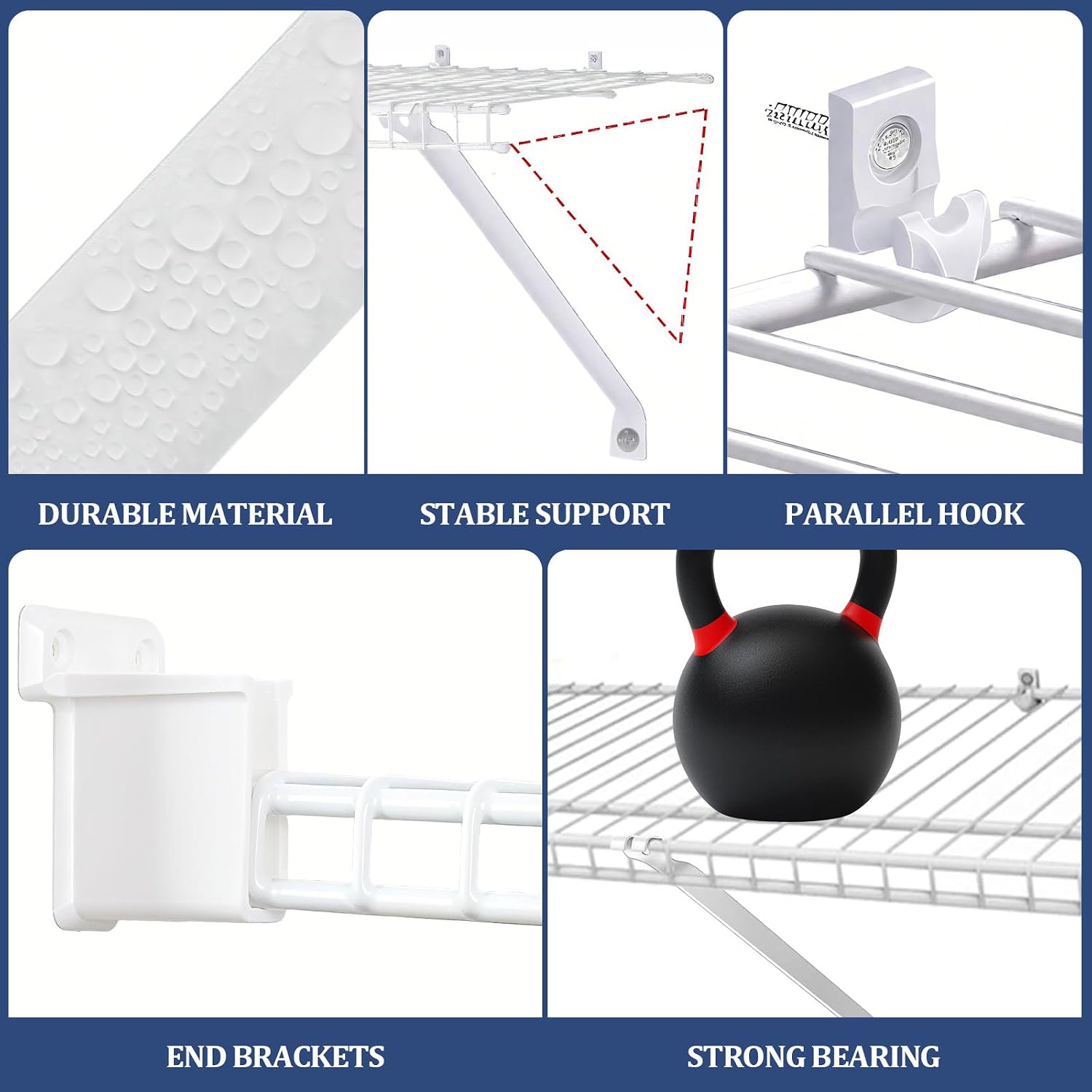 16inch Support Brackets for Wire Shelving Set, 4 Pcs Wire Shelf Brackets with 8 Wire Shelf Hooks and 4 End Bracket for Installation Wire Shelving Support Closet Wire Set