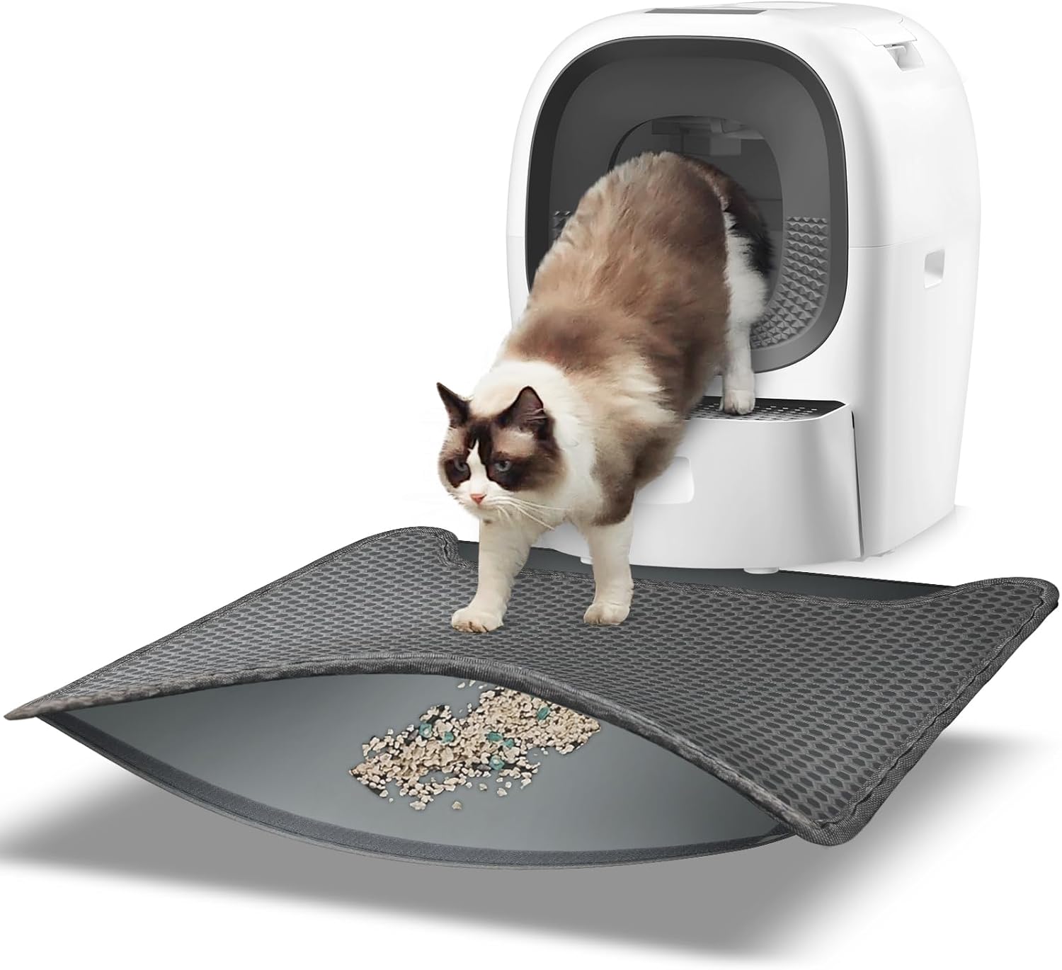 Cat Litter Mat Double Layer Waterproof Urine Proof Trapping Mat Catch Litter Mat Non-Silp Comptible with RealScooper (Black, 23.6x18.9 Inch)